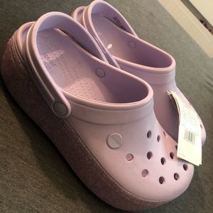 PURPLE GLITTER PLATFORM CROCS